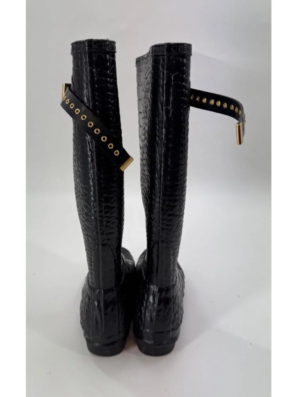 Jimmy Choo x Hunter Croc Embossed Tall Rain Boots Black Rubber Leopard Size  6
